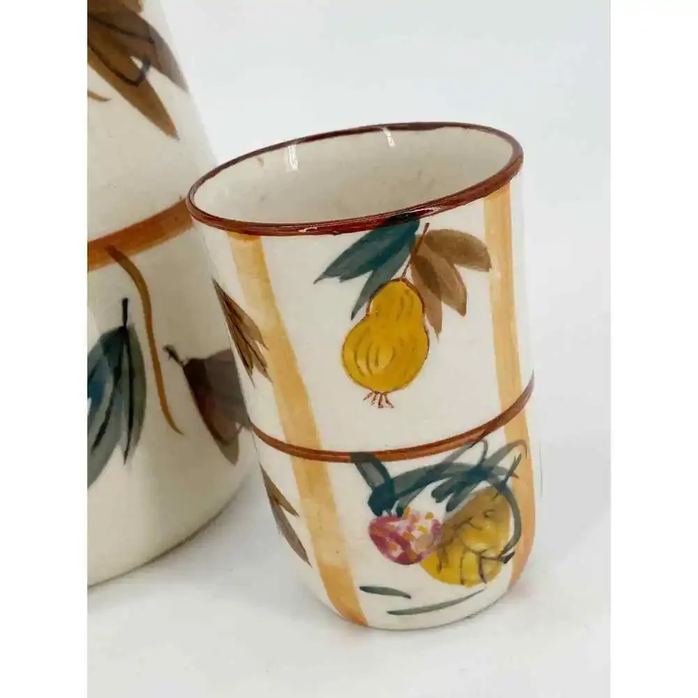 Vintage Japan Autumn Pitcher Two Tumblers Jug Ceramic Acorn Pear Leaf Strawberry - Picture 3 of 6